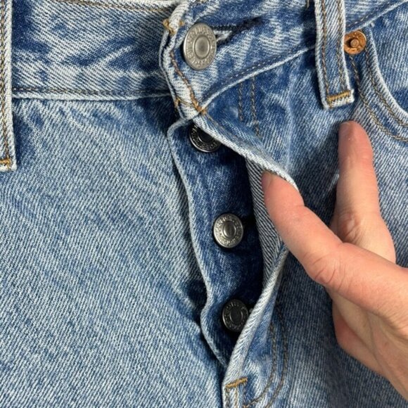 Revolve Levis Wedgie Raw Hem Button Fly High Rise Denim Shut Up Blue Size 28 - Picture 4 of 15